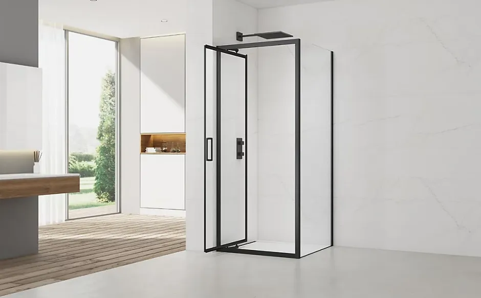 Swiss Aqua Technologies TEX-C ensemble porte compact/paroi 100x90cm anticalcaire avec profilés noir mat (SATTEXC100S90C)* Porte De Douche
