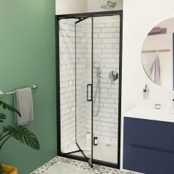 Swiss Aqua Technologies TEX-C Porte de douche 100x195cm ouverture gain de place anticalcaire avec profilés noir mat (SATTEXC100CT)* Porte De Douche