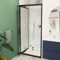 Swiss Aqua Technologies TEX-C Porte de douche 100x195cm ouverture gain de place anticalcaire avec profilés noir mat (SATTEXC100CT)* Porte De Douche
