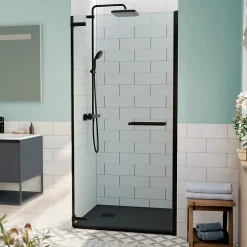Swiss Aqua Technologies TGD NEW Porte de douche 100x200cm pivotante anticalcaire avec profilé noir mat (SATTGDO100NIKAC)