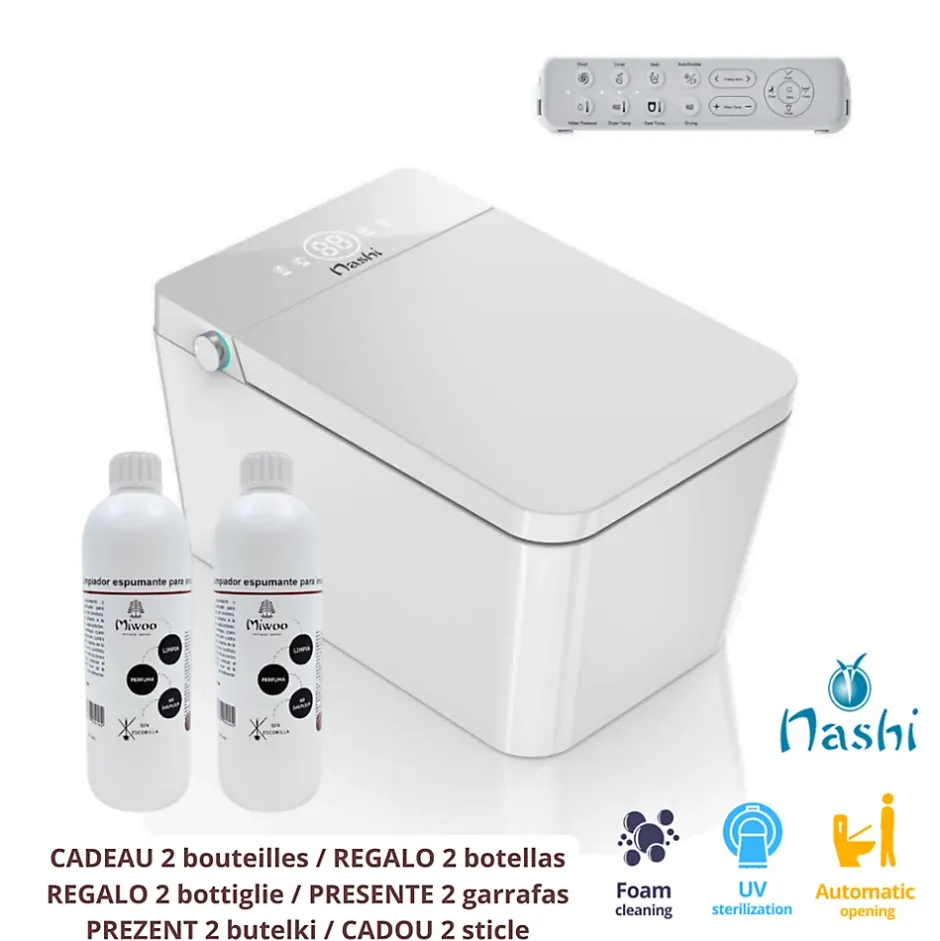 Nashi Toilette japonaise OVIAN SQUARE SORTIE VERTICALE, WC lavant automatique, design carré gamme supérieure