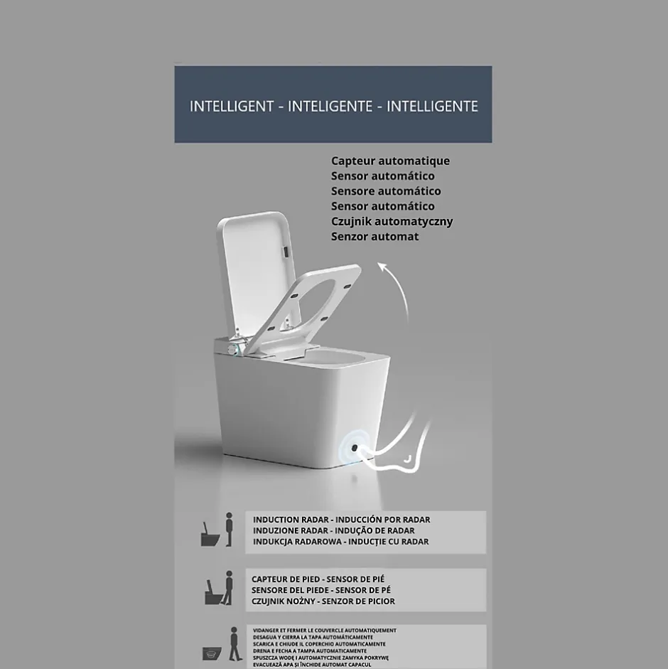 Nashi Toilette japonaise OVIAN SQUARE SORTIE VERTICALE, WC lavant automatique, design carré gamme supérieure