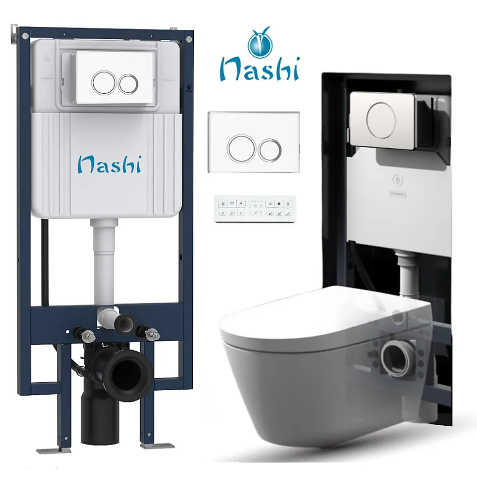 Nashi Toilette japonaise EOS suspendue avec bâti-support, WC lavant automatique, gamme supérieure