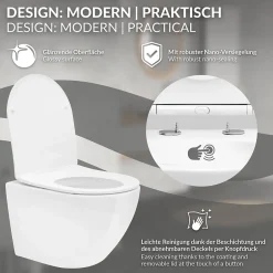 Luxebath Toilette suspendu céramique sans rebord court cuvette siège duroplast softclose* Wc Suspendu