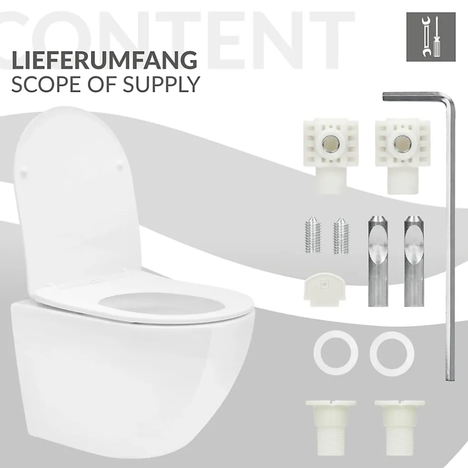 Luxebath Toilette suspendu céramique sans rebord court cuvette siège duroplast softclose* Wc Suspendu