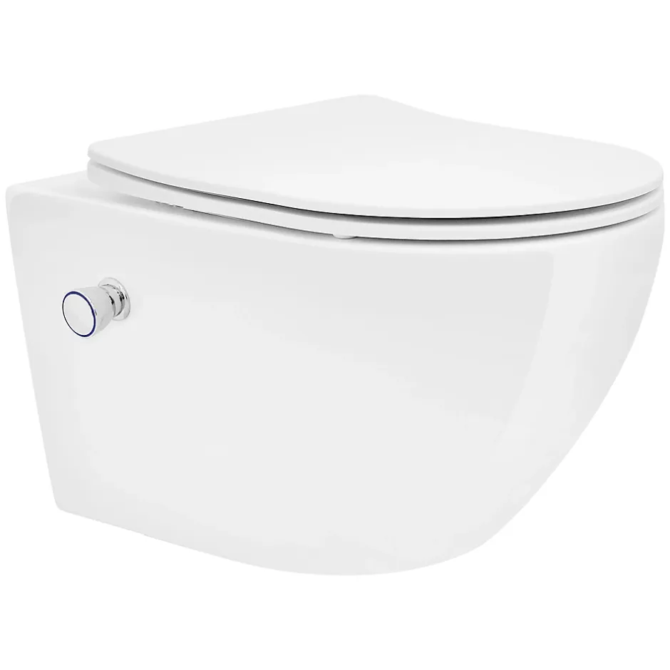 Luxebath Toilette suspendu sans rebord blanc WC Soft Close fonction bidet salle de bain