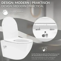 Luxebath Toilette suspendu sans rebord blanc WC Soft Close fonction bidet salle de bain