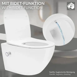 Luxebath Toilette suspendu sans rebord blanc WC Soft Close fonction bidet salle de bain