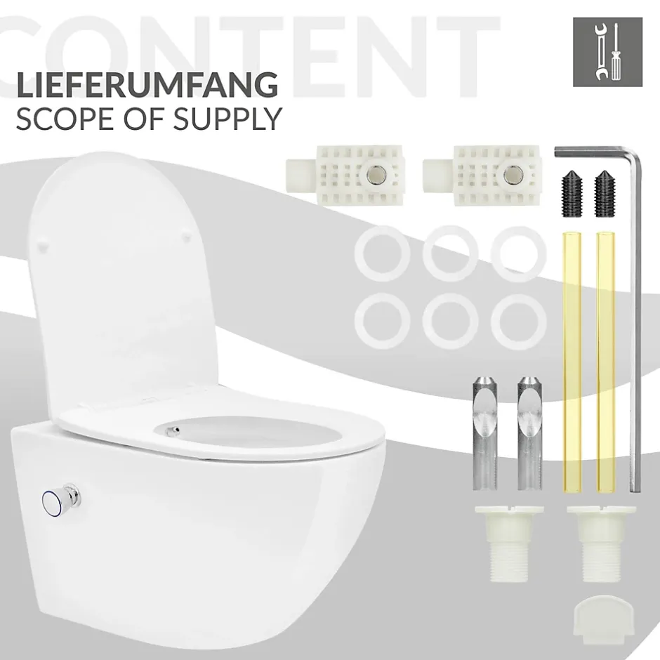 Luxebath Toilette suspendu sans rebord blanc WC Soft Close fonction bidet salle de bain