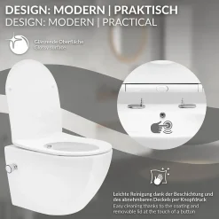 Luxebath Toilette wc suspendu fonction bidet système de rinçage sans bord en céramique* Wc Suspendu