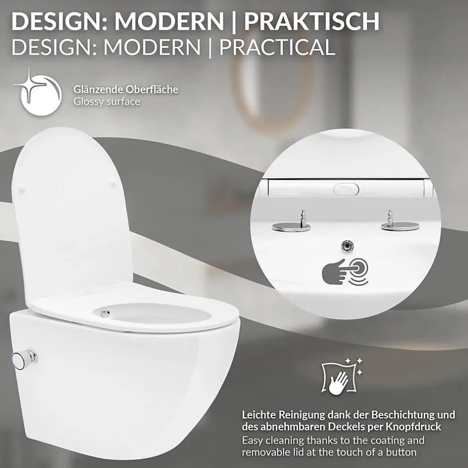 Luxebath Toilette wc suspendu fonction bidet système de rinçage sans bord en céramique* Wc Suspendu