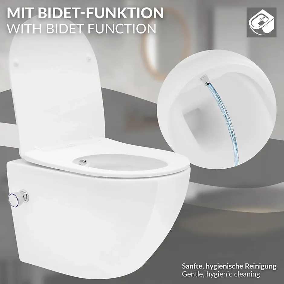 Luxebath Toilette wc suspendu fonction bidet système de rinçage sans bord en céramique* Wc Suspendu