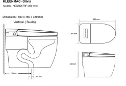 Kleenmac Toilettes intelligentes Olivia KEB2025TRF (sans réservoir) (toilettes japonaises) sortie verticale 250 mm Gris