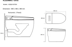 Kleenmac Toilettes intelligentes (sans réservoir) Olivia KEB2018TRW (toilettes japonaises) sortie horizontale 180 mm Gris