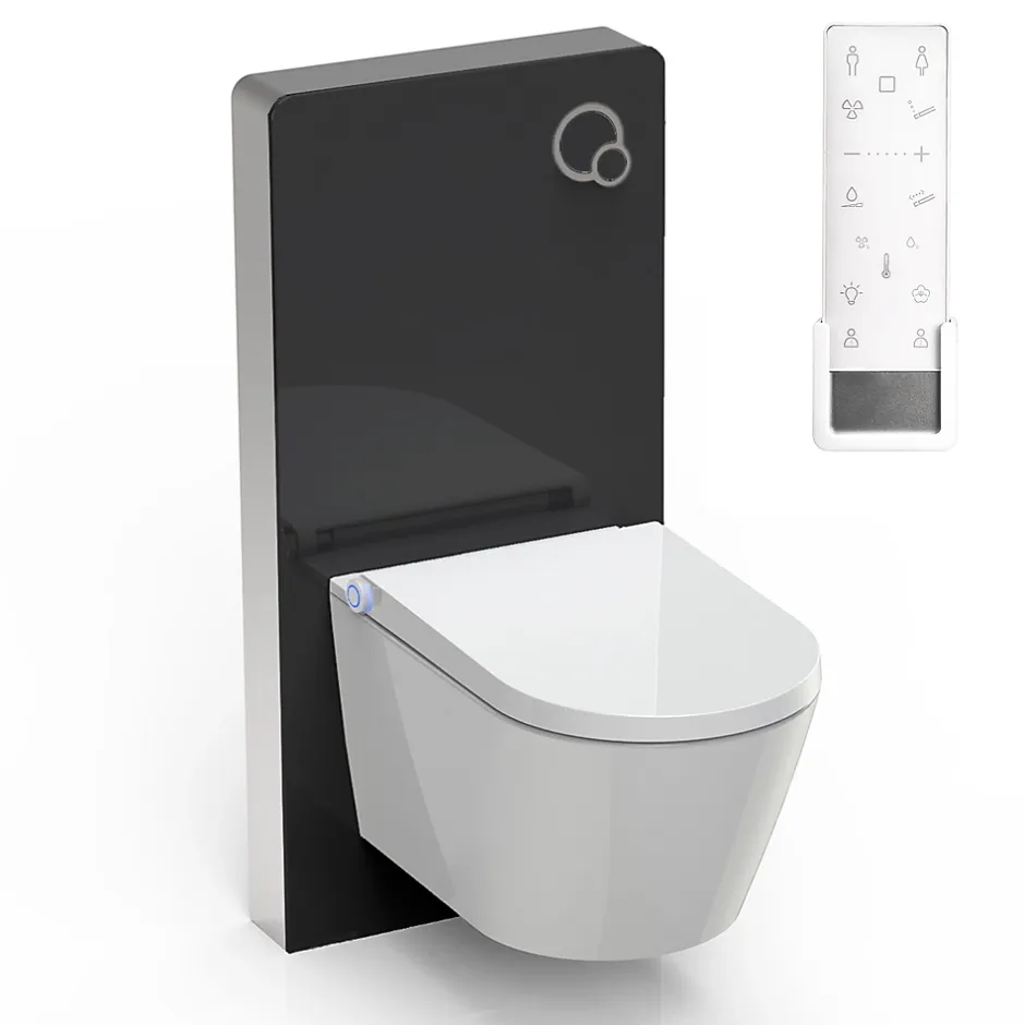 Bernstein Toilettes Japonais céramique, WC lavant avec module noir (100,4x48,3x10,8cm) + télécommande - WC 38,4x59,3x38cm - Pro+ 1102* Wc Japonais