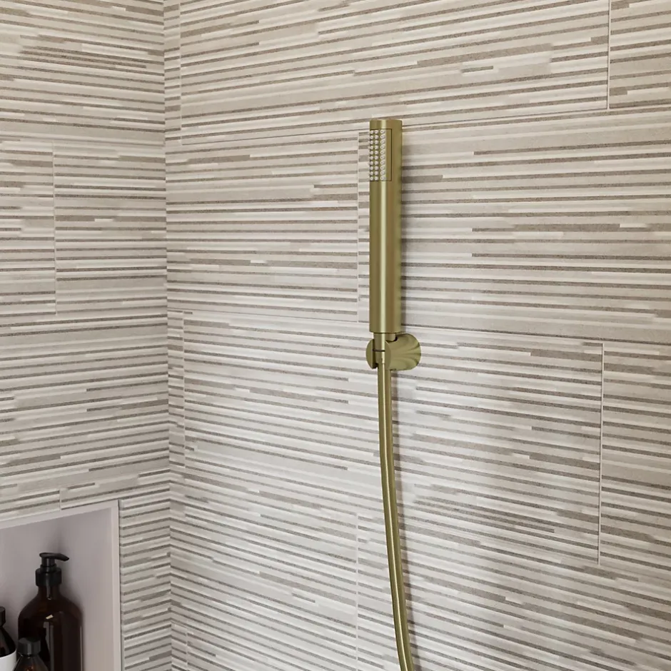 GoodHome Trio douchette + flexible + support, doré brossé, Owens