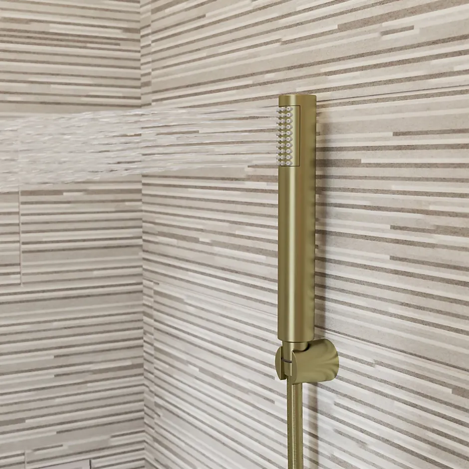 GoodHome Trio douchette + flexible + support, doré brossé, Owens