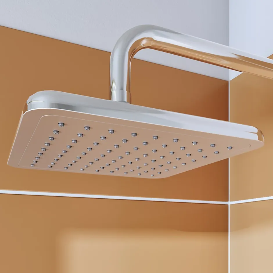 GoodHome Tête de douche carrée 20 x 20 cm, chrome, Milia* Pommeau De Douche, Flexible Et Barre De Douche