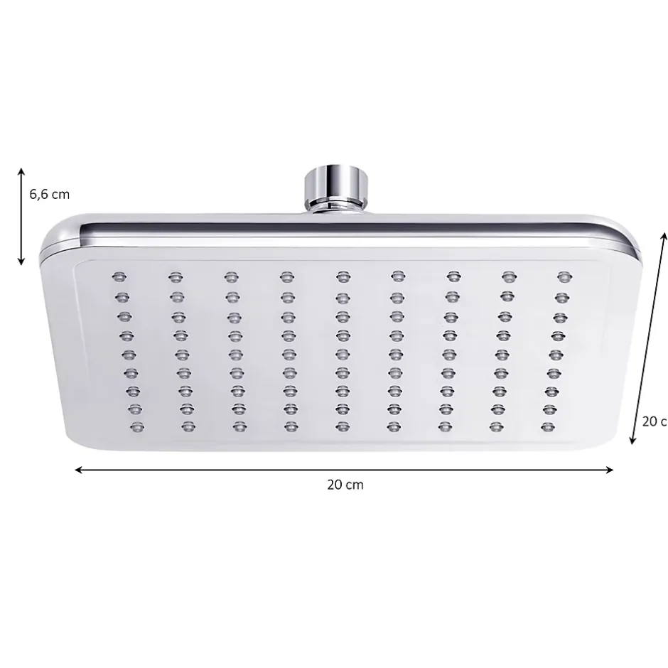GoodHome Tête de douche carrée 20 x 20 cm, chrome, Milia* Pommeau De Douche, Flexible Et Barre De Douche