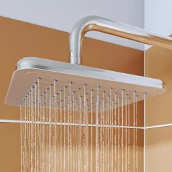 GoodHome Tête de douche carrée 20 x 20 cm, chrome, Milia* Pommeau De Douche, Flexible Et Barre De Douche