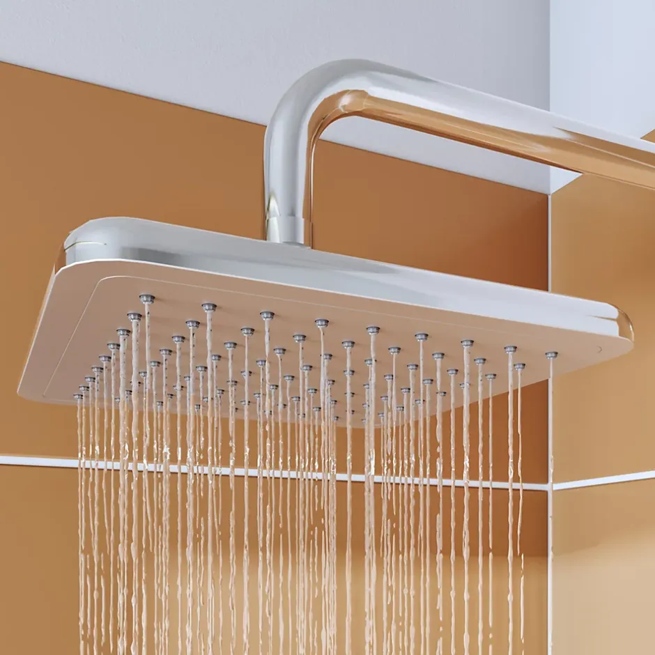 GoodHome Tête de douche carrée 20 x 20 cm, chrome, Milia* Pommeau De Douche, Flexible Et Barre De Douche
