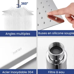 Sofetiy Max Tête de douche Inox Carrée 25cm Kit de douche