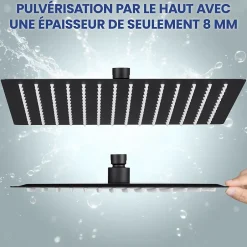 Sofetiy Max Tête de douche Inox Carrée 25cm Kit de douche* Pommeau De Douche, Flexible Et Barre De Douche