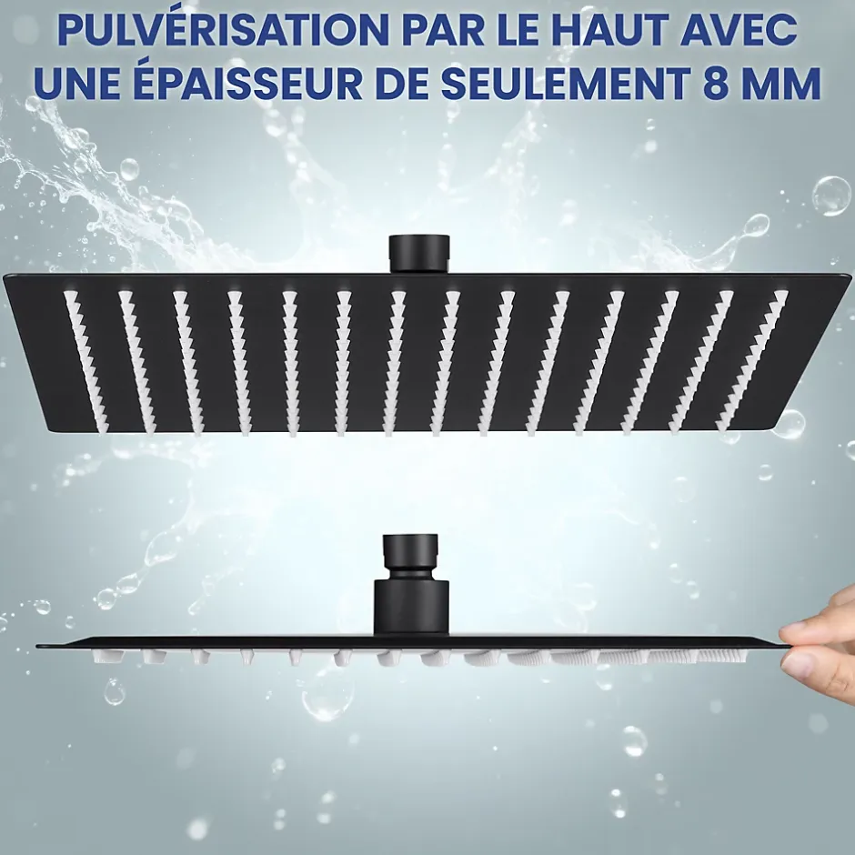 Sofetiy Max Tête de douche Inox Carrée 25cm Kit de douche* Pommeau De Douche, Flexible Et Barre De Douche