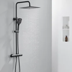 Sofetiy Max Tête de douche Inox Carrée 25cm Kit de douche* Pommeau De Douche, Flexible Et Barre De Douche