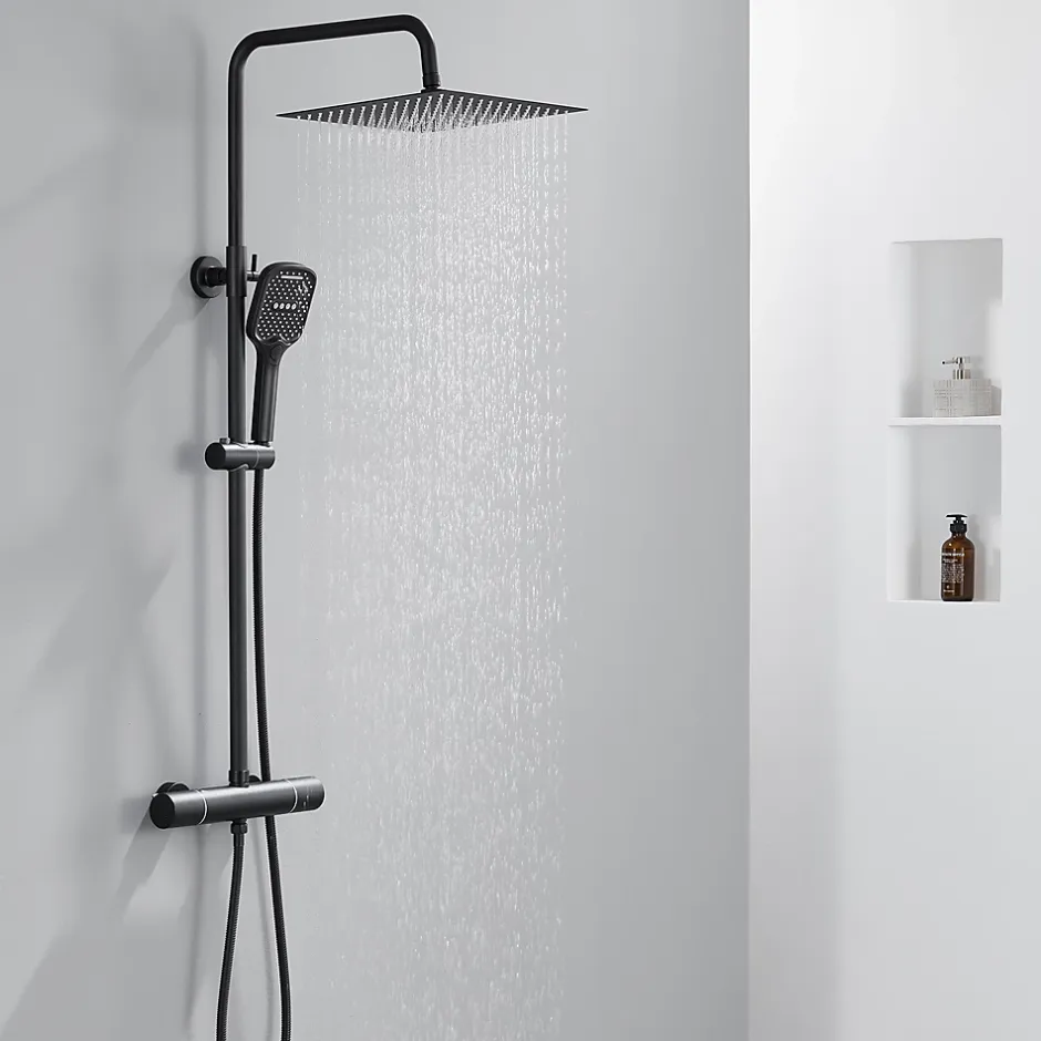 Sofetiy Max Tête de douche Inox Carrée 25cm Kit de douche* Pommeau De Douche, Flexible Et Barre De Douche