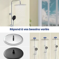 Sofetiy Max Tête de douche Inox Rond 30cm Kit de douche* Pommeau De Douche, Flexible Et Barre De Douche