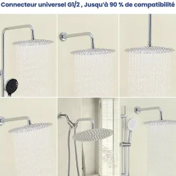 Sofetiy Max Tête de douche Inox Rond 30cm Kit de douche* Pommeau De Douche, Flexible Et Barre De Douche