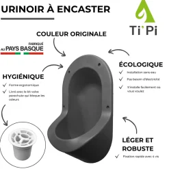 Ti'Pi Urinoir sans eau encastrable gris + kit valve parachute + pack entretien* Urinoir