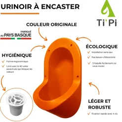 Ti'Pi Urinoir sans eau encastrable orange + kit valve parachute + pack entretien