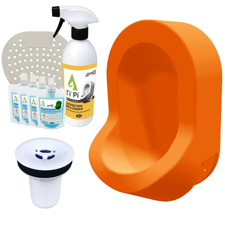 Ti'Pi Urinoir sans eau mural orange + kit valve bec de canard + pack entretien