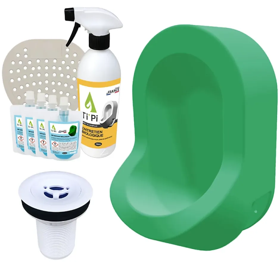 Ti'Pi Urinoir sans eau mural vert + kit valve bec de canard + pack entretien* Urinoir