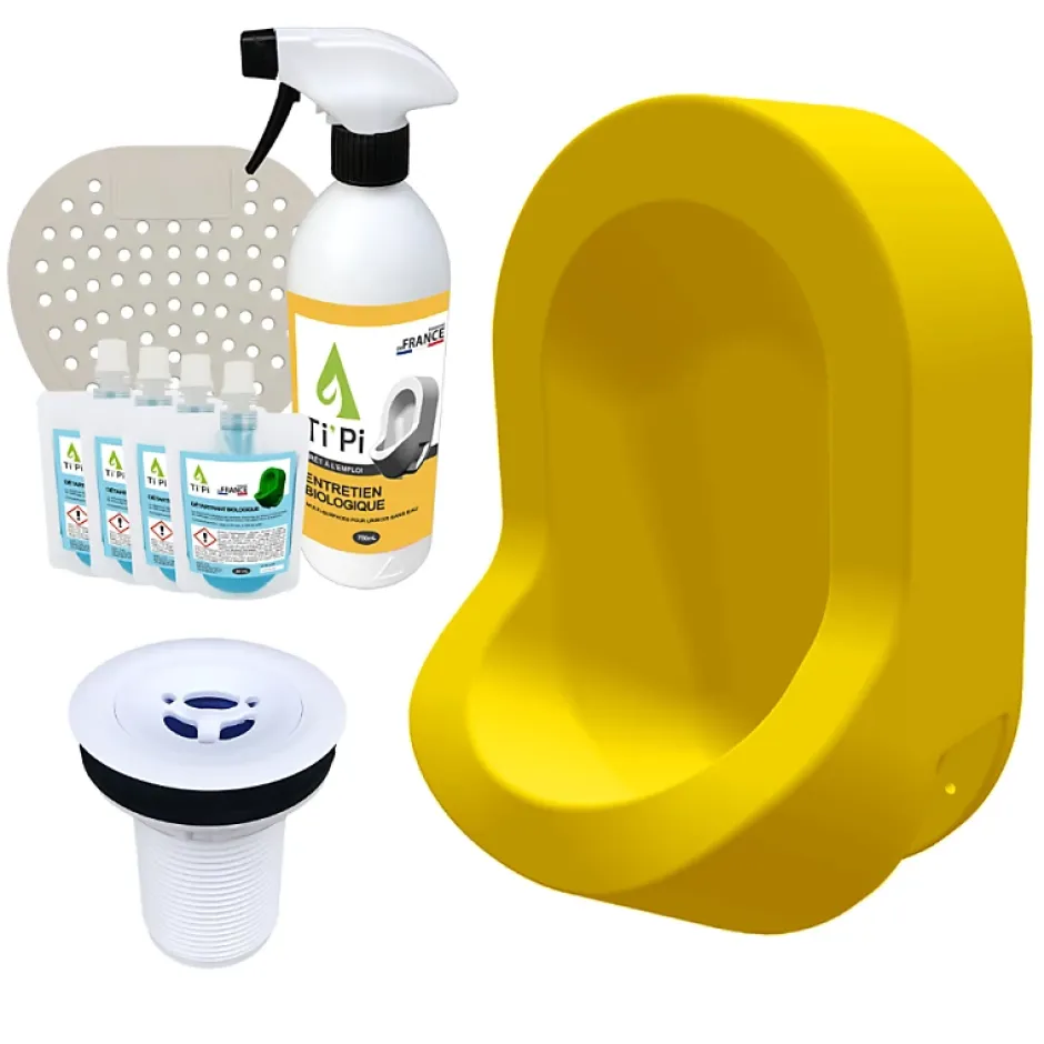 Ti'Pi Urinoir sans eau mural jaune + kit valve bec de canard + pack entretien
