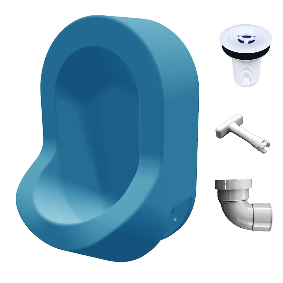 Ti'Pi Urinoir sans eau mural avec kit valve et manchon droit - Polyéthylène - Bleu* Urinoir