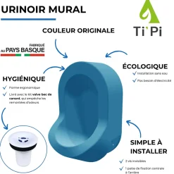 Ti'Pi Urinoir sans eau mural bleu + kit valve bec de canard + pack entretien* Urinoir