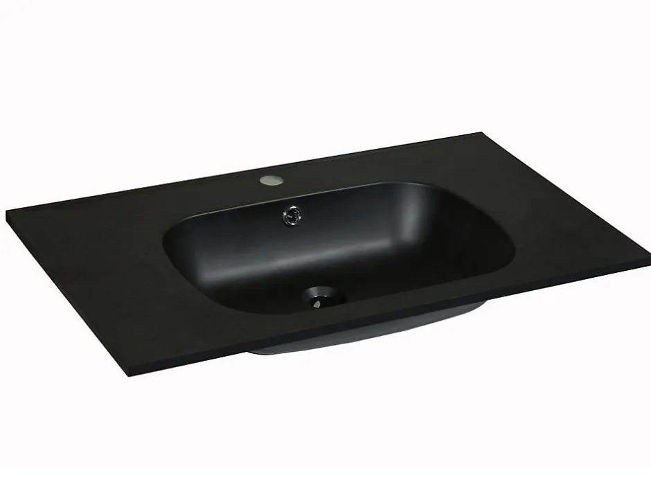 Vente-unique Vasque à encastrer en résine effet pierre - Noir - L80 x l46 cm - OKIWA* Vasque À Encastrer