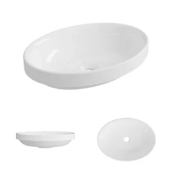 Lavaberg Vasque à encastrer ovale - Blanc Brillant - Minéral composite - L50 x l37 x H12 -3 cm - RUNA