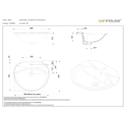 Sanindusa Vasque à encastrer par dessus 58x49,5 céramique traditionnelle Jade blanc