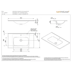Sanindusa Vasque à encastrer sur plan de toilette ou à poser sur meuble 81x46 hauteur 15cm (mitigeur et vidage non inclus)