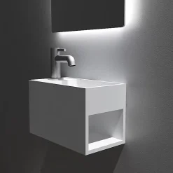 Bernstein Vasque / Lavabo mural rectangulaire Fonte minérale 33x18x20,5cm Blanc mat, rangement intégré - PB2046* Lavabo