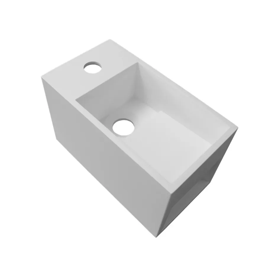 Bernstein Vasque / Lavabo mural rectangulaire Fonte minérale 33x18x20,5cm Blanc mat, rangement intégré - PB2046* Lavabo