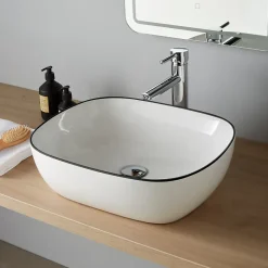 Planète Bain Vasque à poser 49.5 cm blanche avec liseré noir - Mady
