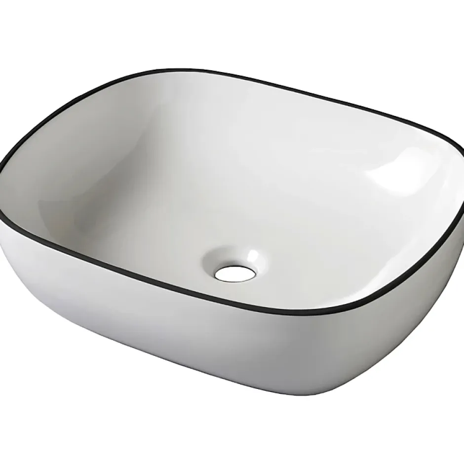 Planète Bain Vasque à poser 49.5 cm blanche avec liseré noir - Mady