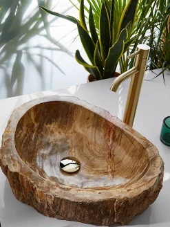 Pegane Vasque à poser / lavabo en pierre naturelle coloris brun - Longueur 45 x Hauteur 15 x Profondeur 40 cm* Vasque À Poser