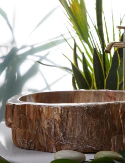 Pegane Vasque à poser / lavabo en pierre naturelle coloris brun - Longueur 45 x Hauteur 15 x Profondeur 40 cm* Vasque À Poser