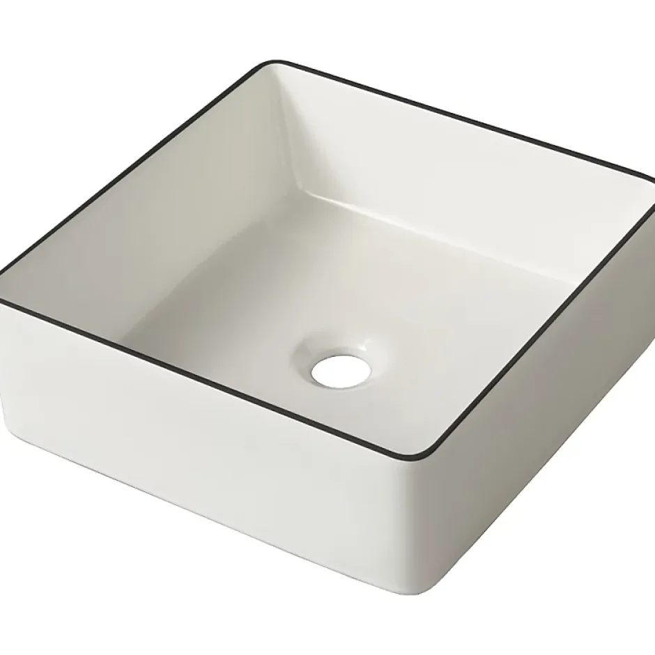 Planète Bain Vasque à poser carrée avec liseré noir - 38.5x38.5cm - Cadia
